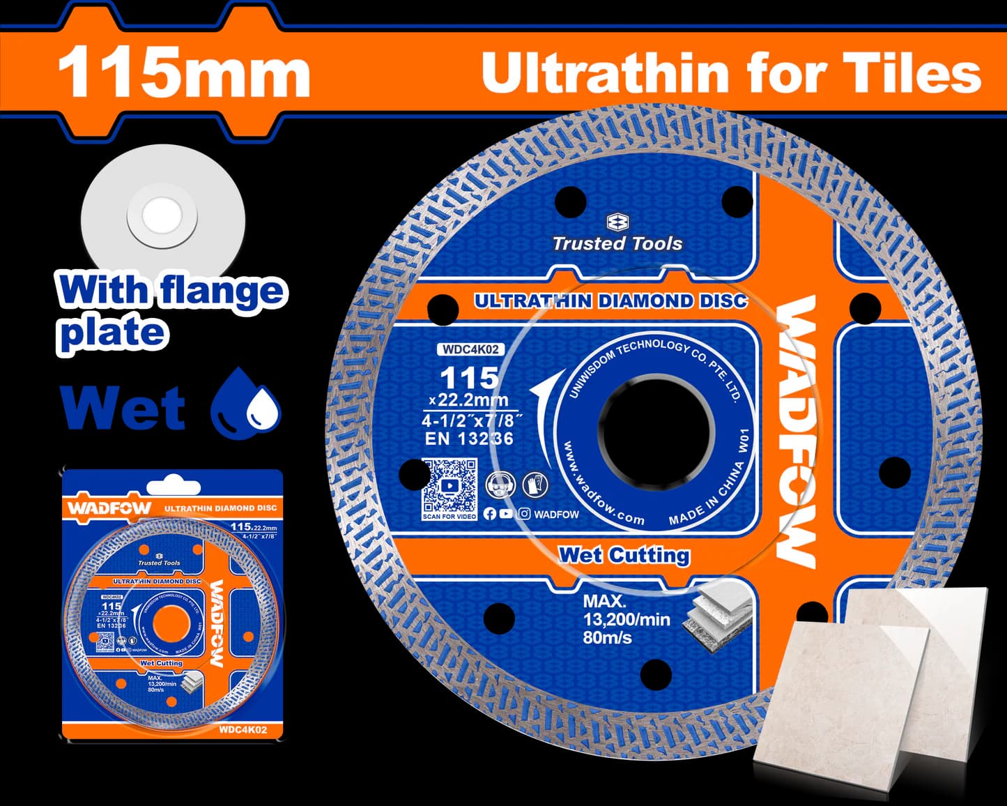WADFOW Disque diamant ultra-fin 115 (4-1/2") x 22,2 mm WDC4K02