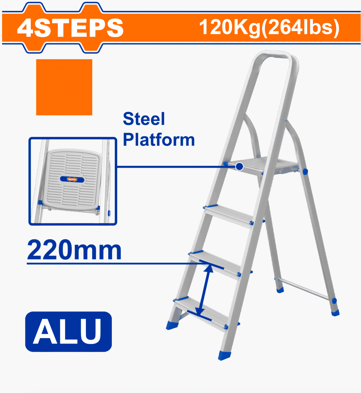Échelle Aluminium 4 Marches – 120kg | WADFOW WLD3H04
