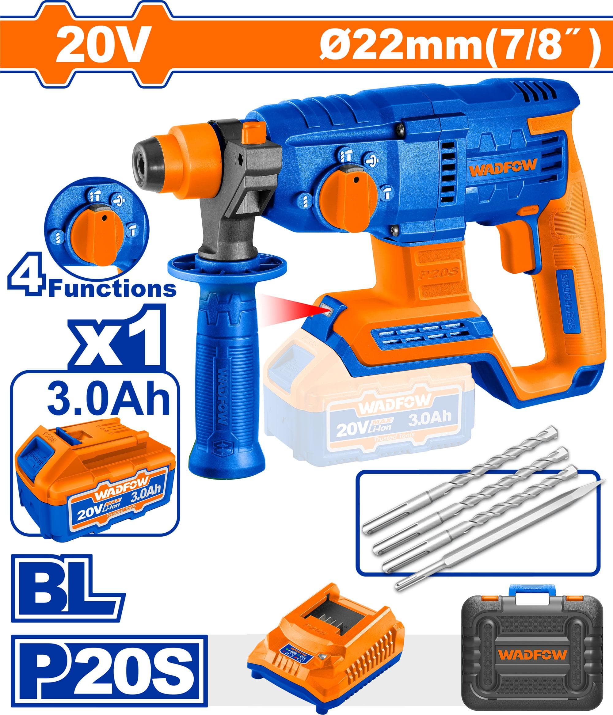 WADFOW Marteau perforateur sans fil 20V WLM15225