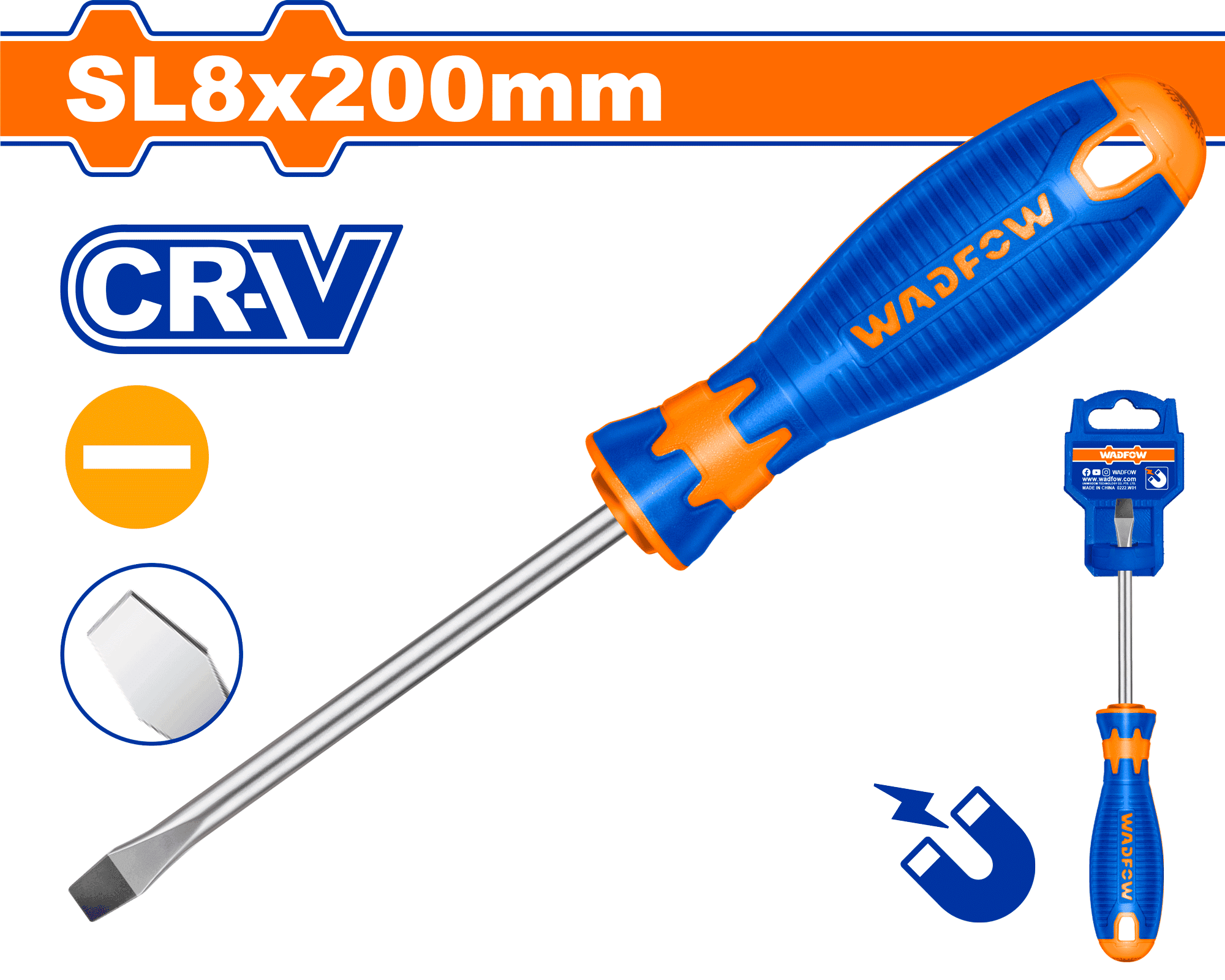 WADFOW TOURNEVIS PLAT SL8*200MM MAGNETIQUE  WSD1288