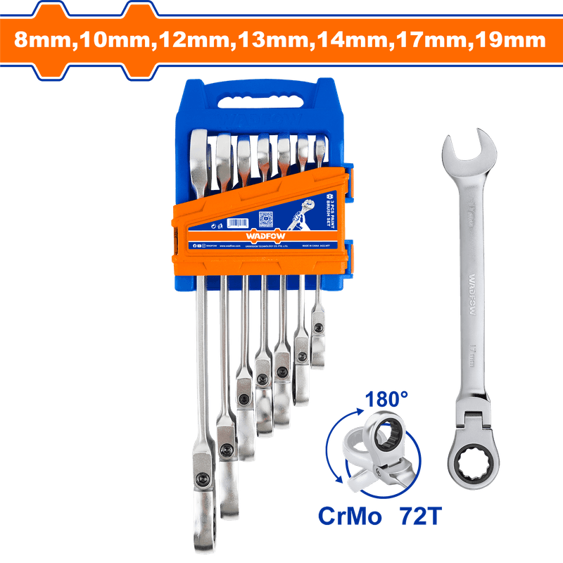 WADFOW JEU DE 7 CLÉS MIXTES CLIQUET 8-19MM FELXIBLE WSP5207