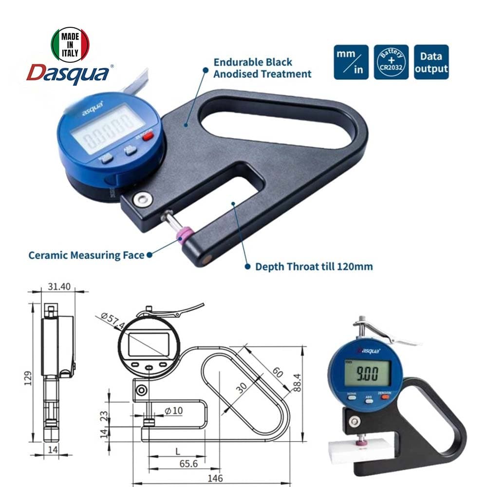DASQUA JAUGE D'EPAISSEUR NUMERIQUE 0-10MM/0.4"/0.01MM/0.0005"/50MM 5840-6220