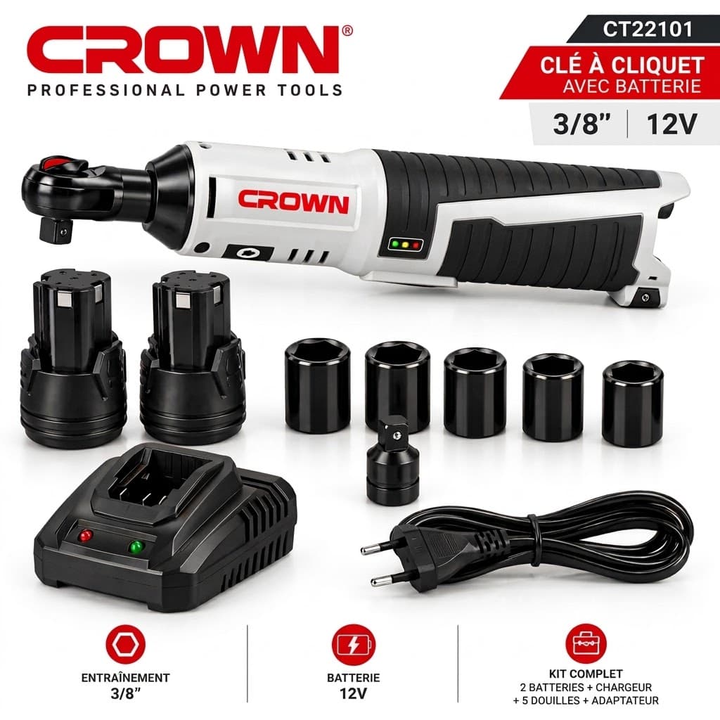 CROWN CLÉ A CLIQUET AVEC BATTERIE 3/8″ 12V CT22101 — Photo 1