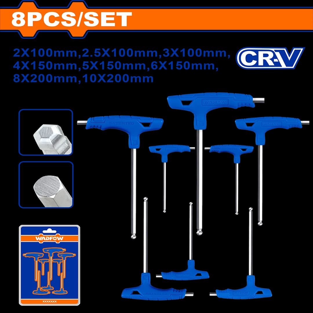Jeu de 8 clés hexagonales à poignée en T WADFOW WHK2481